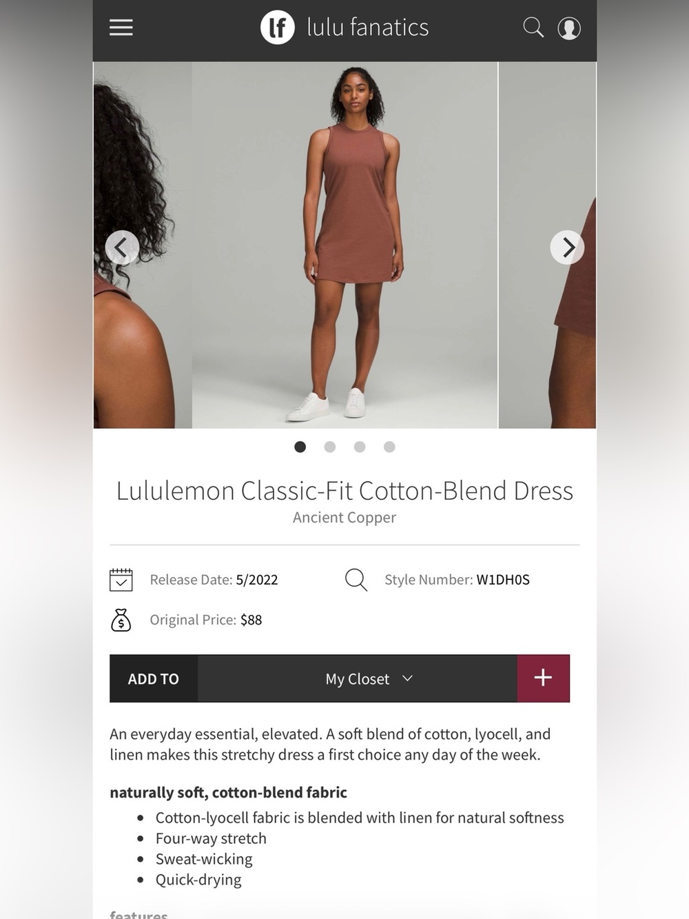 Lululemon Classic-Fit Cotton-Blend Dress - size 4 - Picture 7 of 7